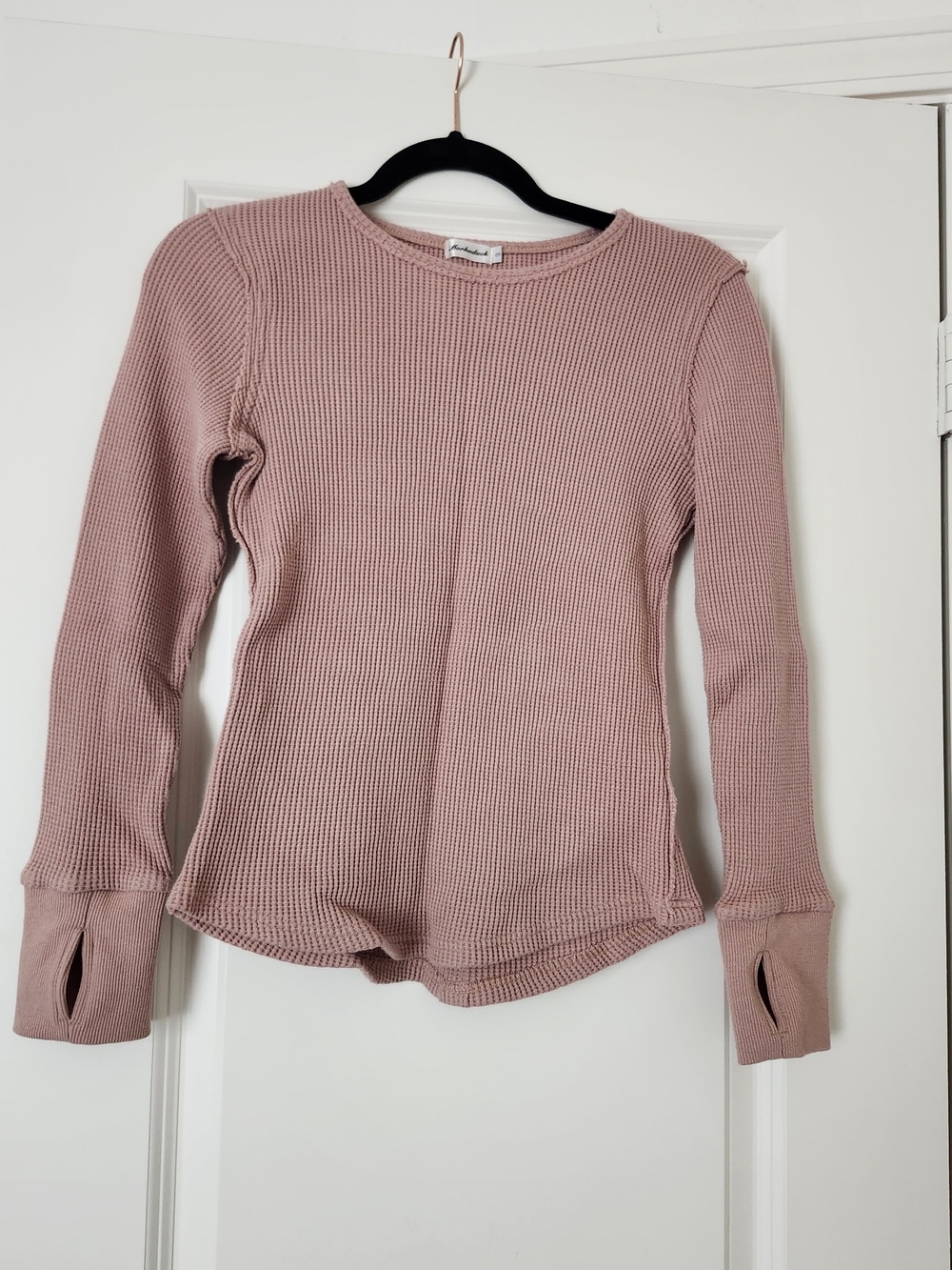 Madewell Dusty Rose Waffle-Knit Long Sleeve Top with Thumbholes